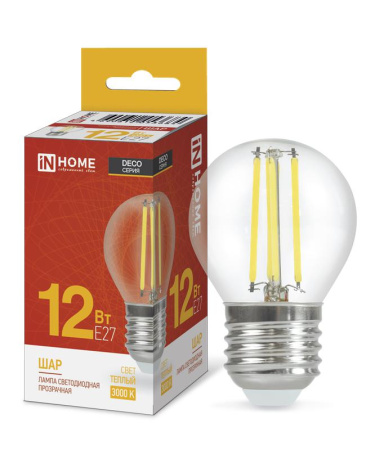 Лампа светодиодная LED-ШАР-deco 12Вт 230В E27 3000К 1350лм прозрачная  4690612053684