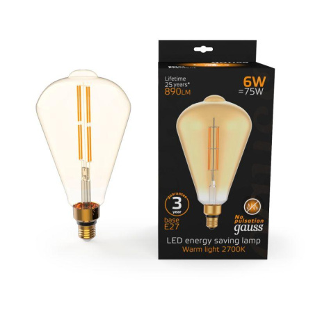 Лампа светодиодная филаментная Black Filament 6Вт ST164 золотая 2700К тепл. бел. E27 890лм  157802118