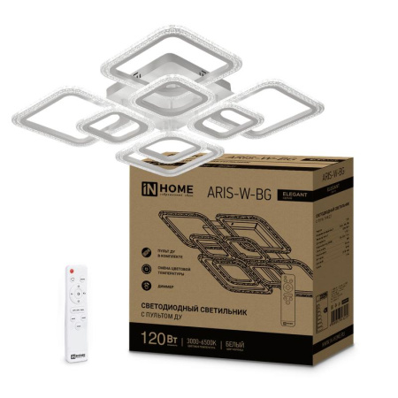 Светильник светодиодный ELEGANT ARIS-W-BG 120Вт 230В 3000-6500К 10500лм 600х600х110мм ПУ бел.  4690612043272