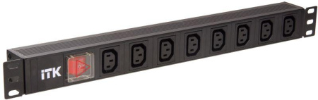 Блок розеток 8 мест PDU 19дюймов IEC320 C13 PH12-8C133 с LED выкл. алюм. профиль1U вход C14 без шнура  PH12-8C133