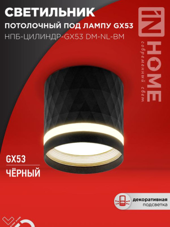 Светильник потолочный НПБ-ЦИЛИНДР-Gх53 DM-NL-BL с подсветкой 82х80мм черн.  4690612052144