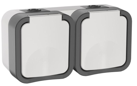 Розетка 2-м ОП TORS 16А IP55 TS222 горизонт. с заземл. с крышкой бел.  TS-R26-16-55-G-K41