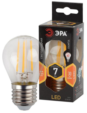 Лампа светодиодная филаментная F-LED P45-7W-827-E27  Б0027948