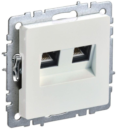 Розетка двойная СП BRITE RJ11+RJ45 кат.5E РК/Т12-БрЖ механизм жемчуж.  BR-KT20-O-1-K36