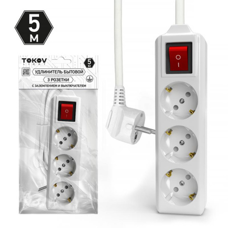 Удлинитель 3х5м с заземл. с выкл. 10А 3х1.5  TKL-C01-BU3-5-1.5-ZV