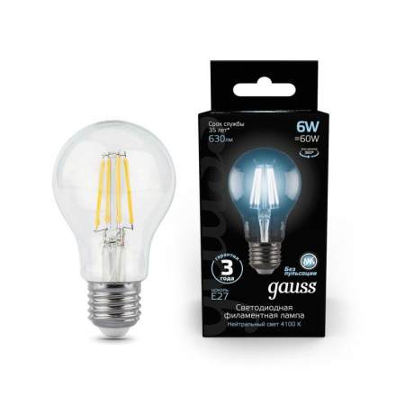 Лампа светодиодная филаментная Black Filament 6Вт A60 грушевидная 4100К нейтр. бел. E27 630лм  102802206