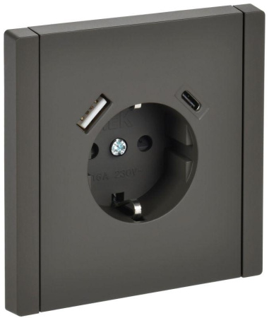 Розетка FORTE&PIANO FP347 16А USB A+C 18Вт с заземл. защ. штроки винт. крепл. сер.  FP-R14-16-U22-018-K03