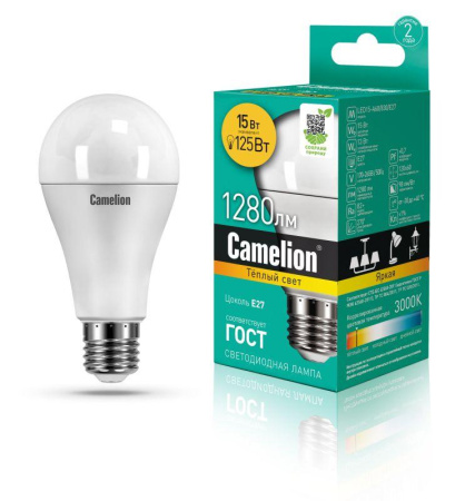 Лампа светодиодная LED15-A65/830/E27 15Вт грушевидная 3000К тепл. бел. E27 1280лм 170-265В  12196 / 12185