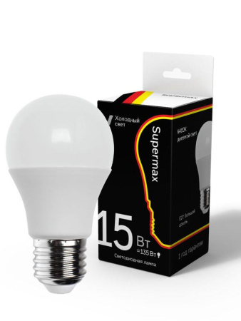 Лампа светодиодная Supermax А60 15Вт стандарт 6400К E27 230В  Sup_LED15wA60E2764