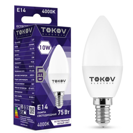 Лампа светодиодная 10Вт С37 4000К Е14 176-264В  TKE-C37-E14-10-4K