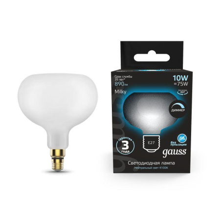 Лампа светодиодная филаментная Black Filament 10Вт A190 грушевидная матовая 4100К нейтр. бел. E27 890лм диммир.  1017802210-D