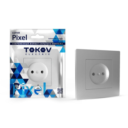 Розетка 1-м СП Pixel 16А IP20 без заземл. в сборе алюм.  TKE-PX-R1F-C03