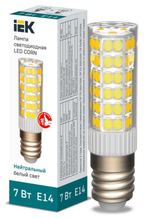 Лампа светодиодная Corn 7Вт капсульная 4000К нейтр. бел. E14 230В керамика  LLE-Corn-7-230-40-E14