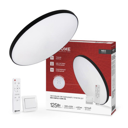 Светильник светодиодный NEO SIMPLE-125RC-BL 125Вт 230В 3000-6500К 10000лм 460х67мм с пультом ДУ черн.  4690612060934