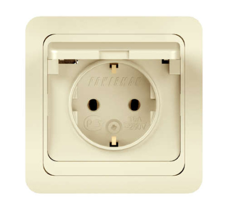 Розетка 1-м СП Classic 16А IP20 с заземл. с крышкой крем.  1156518