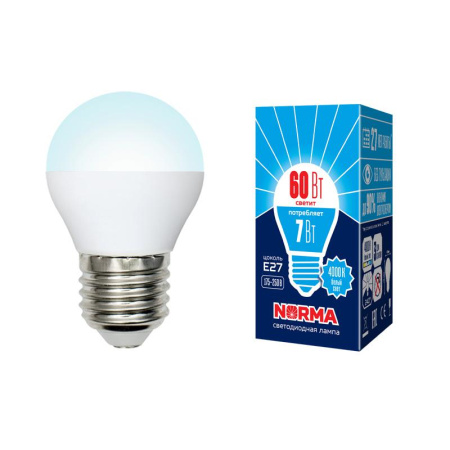 Лампа светодиодная LED-G45-7W/NW/E27/FR/NR Norma 7Вт матовая E27 (упак. картон)  UL-00003822
