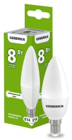 Лампа светодиодная C35 8Вт свеча 4000К E14 230В  LL-C35-08-230-40-E14-G