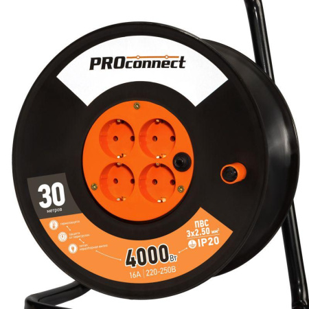 Удлинитель на катушке 4х30м с заземл. 16А IP20 Professional ПВС 3х2.5  11-7613