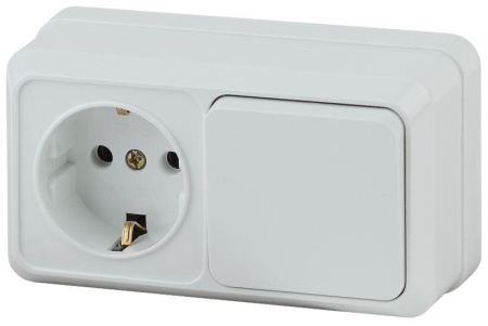 Блок розетка+выкл. ОП Quadro 2-701-01 гориз. 10(16)А-250В IP20 бел.  Б0053864