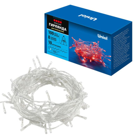 Гирлянда светодиодная ULD-S1000-100/DTA RED IP20 10м 100 LED красн. свет провод прозр.  UL-00008666
