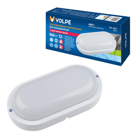 Светильник светодиодный ULW-Q215 12W/4000K Sensor IP65 White Овал 12Вт 4000К IP65 960лм промышленный накладной влагозащ. опал. рассеив. с датчиком звука и освещенности бел.  UL-00004068