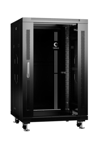 Шкаф монтажный телекоммуникационный напольный SH-05C-18U60/100-BK 19дюйм для распред. и серверн. оборудования 18U 600х1000х988мм передн. стеклян. и задн. сплошн. метал. двери ручка с замком черн. (RAL 9004)  8539c