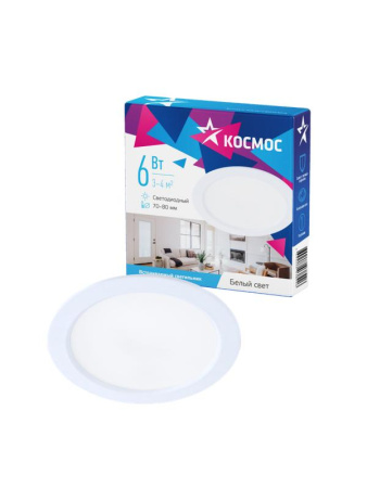 Светильник светодиодный Downlight 6Вт 180-265В 4000К кругл. панель бел.  KDownL6W4000K