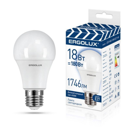 Лампа светодиодная LED-A60-18W-E27-6K замена ЛОН 18Вт Е27 6500К 172-265В ПРОМО  15559
