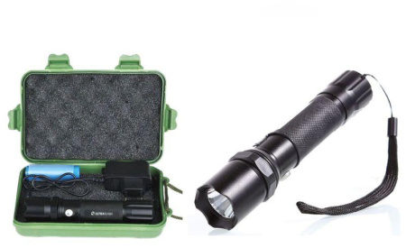 Фонарь аккумуляторный E145 CREE 1Вт фокус 3 режима 220В пластик. черн. (бокс)  12352