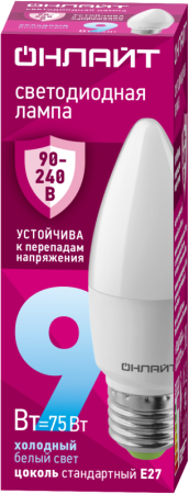 Лампа светодиодная 90 414 OLL-C37-9-230-6.5K-E27-FR (PRO 90-240В)  90414