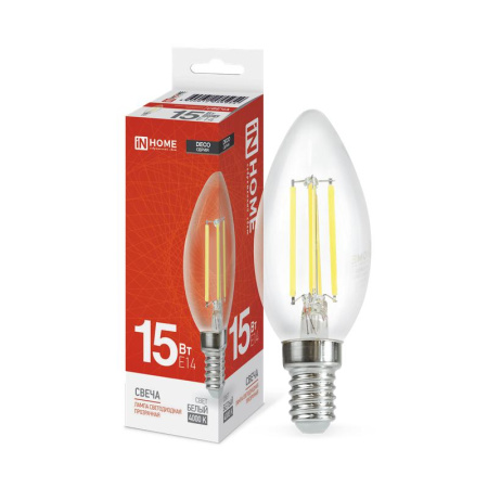 Лампа светодиодная филаментная LED-СВЕЧА-deco свеча прозрачная 15Вт 230В E14 4000К 1455лм  4690612055954