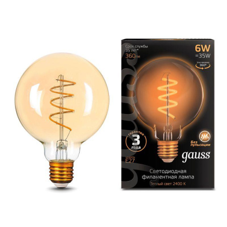 Лампа светодиодная филаментная Black Filament 6Вт G95 шар золотая 2400К тепл. бел. E27 360лм  105802007
