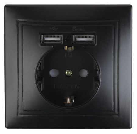 Розетка+USB СП Plano 1-410-05 IP20 антрацит  Б0053946