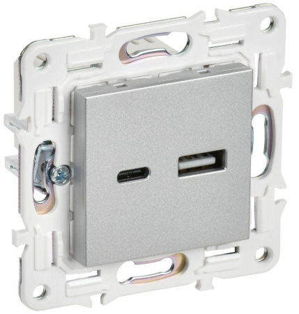 Розетка USB A+C 18Вт SKANDY SK-R13S серебр.  SK-U22-018-K23