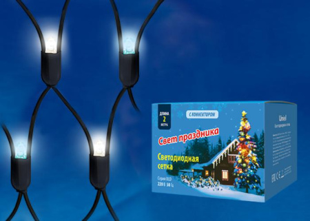 Сетка светодиодная ULD-N2015-288/SBK WHITE-BLUE IP67 статическое свечение 2х1.5м соединяемая бел./син. свет провод черн.  UL-00005485