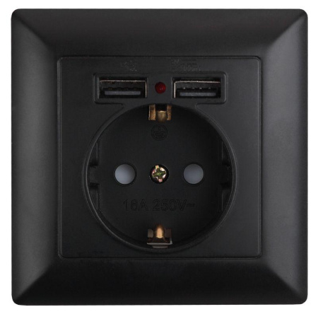 Розетка 1-м СП Solo 4-410-05 P+E Schuko 16А 250В + 2хUSB IP20 с заземл. защ. шторки антрацит  Б0053717