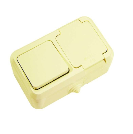 Блок ОП IP44 крем. (1кл. выкл.+роз/крыш) п/герм.  18250