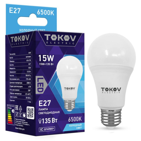 Лампа светодиодная 15Вт А60 6500К Е27 176-264В  TKE-A60-E27-15-6.5K