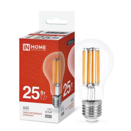 Лампа светодиодная филаментная LED-A65-deco грушевидная прозрачная 25Вт 230В E27 4000К 2480лм  4690612055947