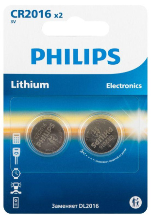 Элемент питания литиевый CR2016 (блист. 2шт) Philips Б0064674