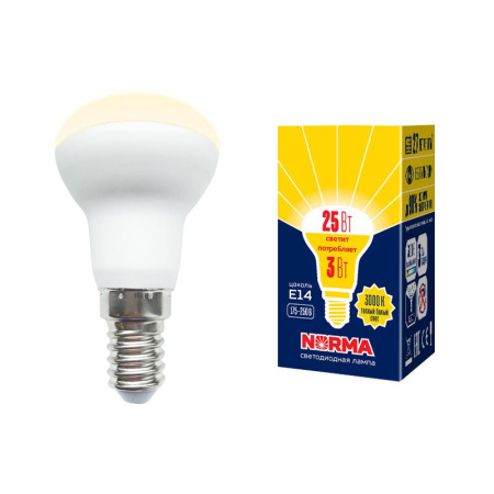 Лампа светодиодная LED-R39-3W/3000K/E14/FR/NR Norma 3Вт матовая 3000К тепл. бел. E14 (упак. картон)  UL-00005625