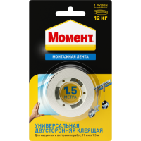 Лента клейкая монтажная двусторонняя "" единичный блист. 1.5м 120 кг  Б0023003