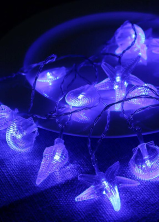 Гирлянда светодиодная "Морская" (ракушки звезды раковины) 20LED 2.9+0.3м акрил син.  KOC_GIR-B113