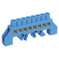 Шина "N" нулевая в комбинированном синем изоляторе на DIN-рейку 8x12мм 8 групп  11-2314