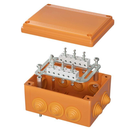 Коробка пластиковая FS с кабельными вводами и клеммниками IP55 240х190х90мм 8р 450V 20А 10кв.мм нерж. контакт  FSK41810
