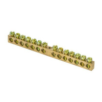 Шина PEN "ноль-земля" 6х9 14 отвер. латунь крепеж по центру розн. стикер PROxima  sn0-63-14-r