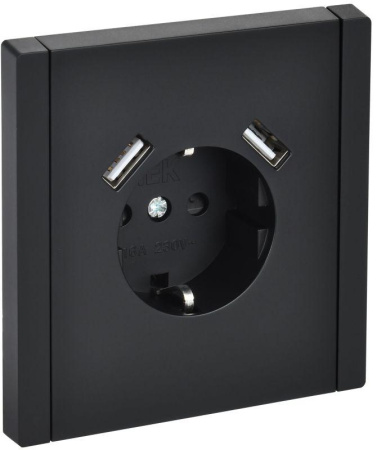 Розетка FORTE&PIANO FP145 16А USB A+A 3.1А с заземл. защ. штроки винт. крепл. черн.  FP-R14-16-U21-D31-K02