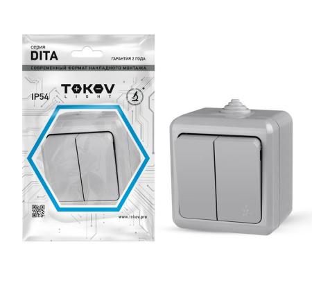 Выключатель 2-кл. ОП Dita IP54 10А 250В сер.  TKL-DT-V2-C06-IP54