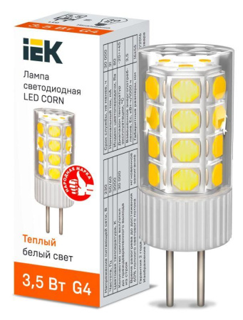 Лампа светодиодная CORN 3.5Вт капсула 3000К G4 230В керамика  LLE-CORN-4-230-30-G4