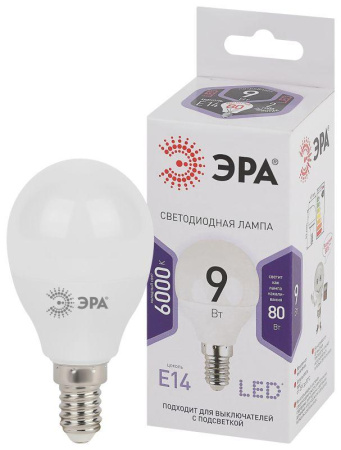 Лампа светодиодная P45-9W-860-E14 шар 720лм ЭРА Б0031411